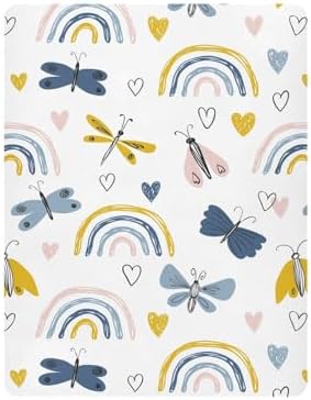 Rainbow Heart Butterfly Crib Sheets Stretchy Playard Sheets for Baby Toddler