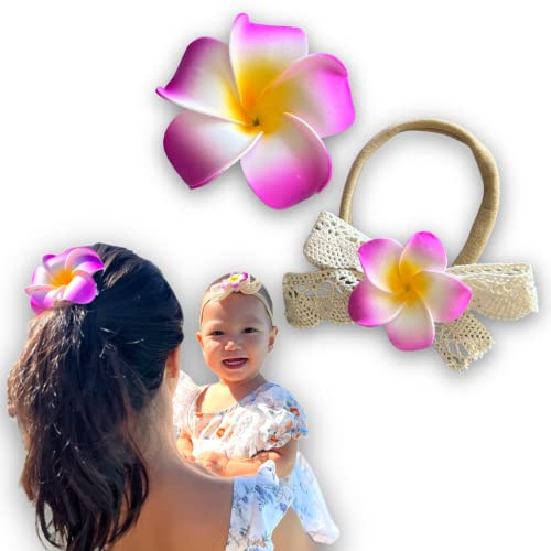 All Things Lani Plumeria Headband and Hair Clip Set Dawn Pink