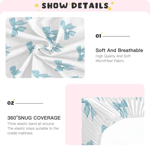 KICPOAY Coquette Watercolor Blue Bow Crib Sheets