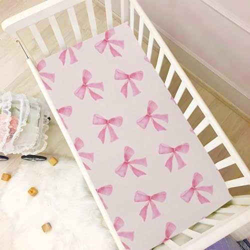 Burbuja Pink Bow Crib Sheet Soft Breathable Fitted 28 x 52 in