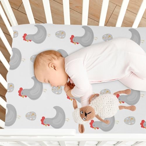 Grey Chicken Egg Fitted Crib Sheets for Baby Toddler