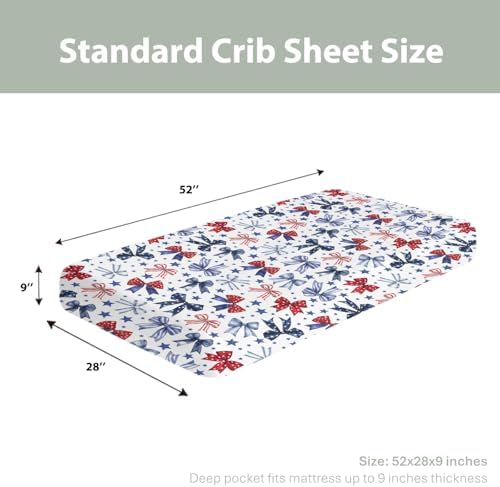 Red White Blue Bows Crib Sheets 28x52 Patriotic Fitted Mattress Covers