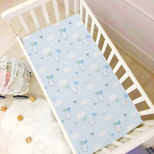 Rabbit Balloon Cloud Blue Crib Sheet Playard Sheet for Baby
