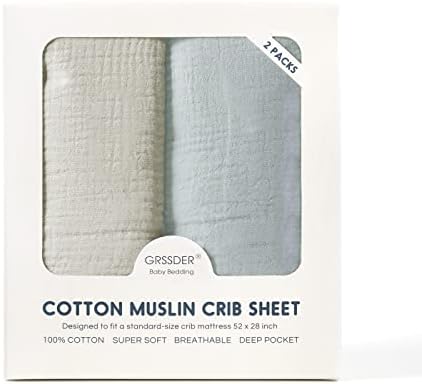 GRSSDER Muslin Crib Sheets 2 Pack 100 Cotton Safe Fit 52 x 28