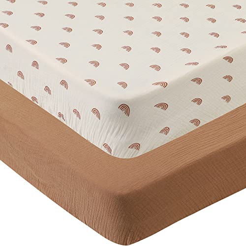 Soft Breathable Muslin Crib Sheets 2 Pack for Baby Bed