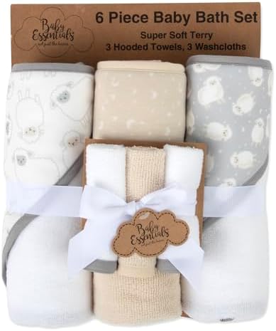 Baby Essentials 6-Piece Hooded Towel Set with Washcloths