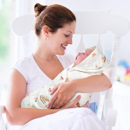 Zainpe 4Pcs Muslin Baby Hood Towel Set Leaves Pattern
