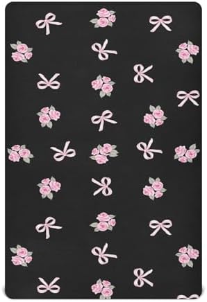 KICPOAY Pink Rose Playard Crib Sheets 52x28in