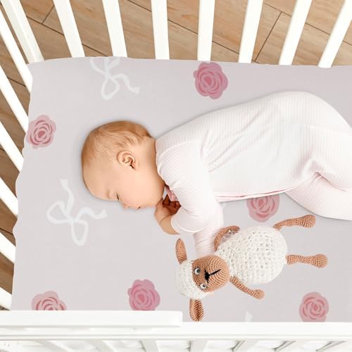 KICPOAY Roses Bows Crib Sheets Playard Sheets for Baby Toddler