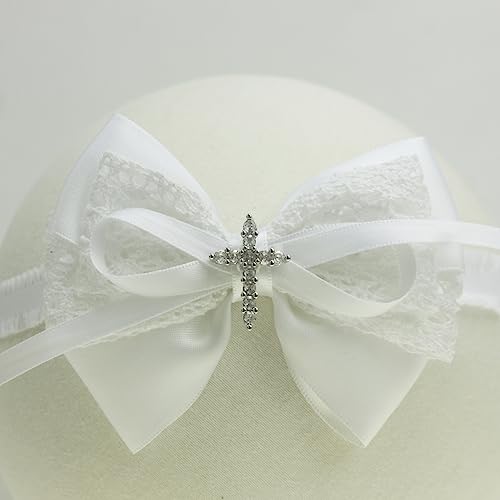 Nihao Baby White Cotton Bow Headband with Cross for Baptism