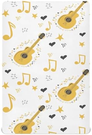 White Guitar Stars Notes Fitted Crib Sheets for Baby Toddler
