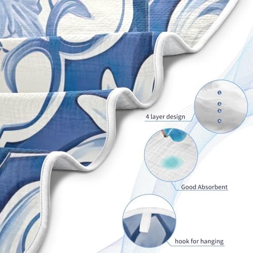 PaChyLuu Blue White Tiled Pattern Baby Hooded Towel 35x35 Inch