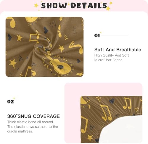 Brown Guitar Stars Notes Crib Sheet for Baby