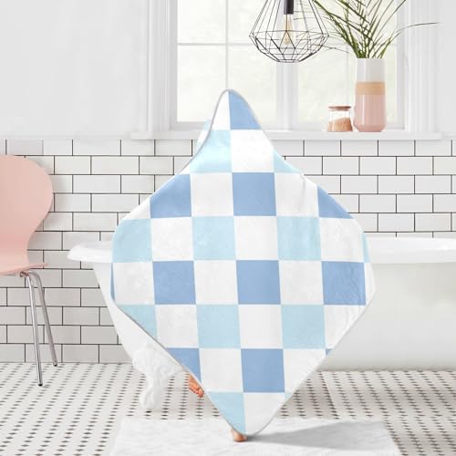 Caikeny Baby Hooded Towel 30x30 Inch Checkered Design