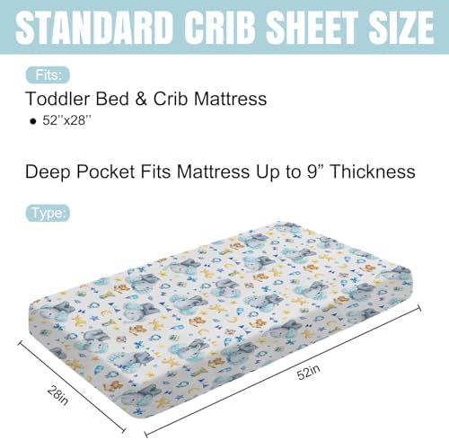 Soft Elephant Crib Sheets 52x28 Cartoon Design Fitted Mattress Cover