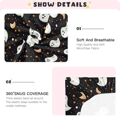 Qilmy Cartoon Ghosts and Moons Fitted Crib Sheet for Baby