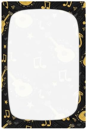 KICPOAY Black Guitar Stars Crib Sheets Playard Sheets for Baby Toddler