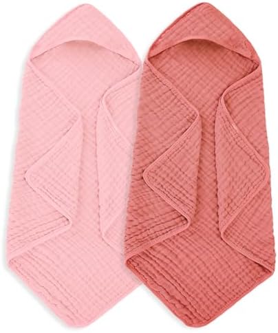 MIGIOL Muslin Hooded Baby Towel - 32x32 Inches Soft and Absorbent