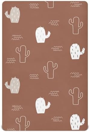 Brown Doodle Cacti Crib Sheet - Stretchy Playard Fitted Sheet for Baby