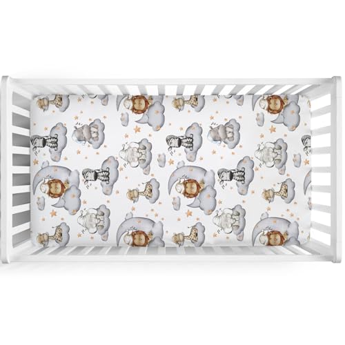 Sleeping Safari Animals Crib Sheet Set 52x28 Fitted