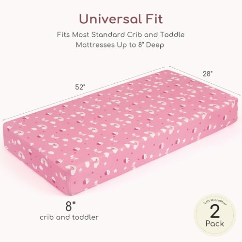 Yukkidds 2 Pack Pink Unicorn Crib Sheets