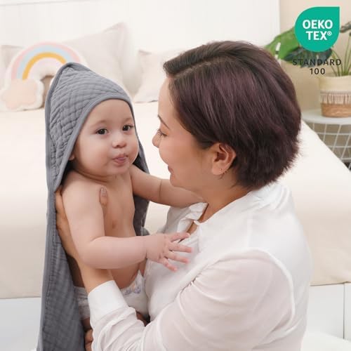 Davids Kids 2 Pack Hooded Baby Towels 32x32 Inch Grey Green