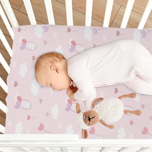 Rabbit Balloon Cloud Pink Crib Sheets Stretchy Playard Sheets for Baby Toddler
