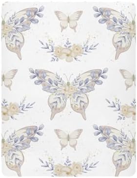 Yellow Butterfly Flower Leaves Crib Sheet 52x28in for Baby