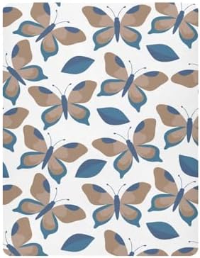 Brown Butterfly Blue Leaves Fitted Crib Sheet for Baby Toddler