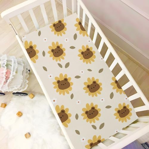 KICPOAY Sunflower Bears Crib Sheets Playard Stretchy 52x28in