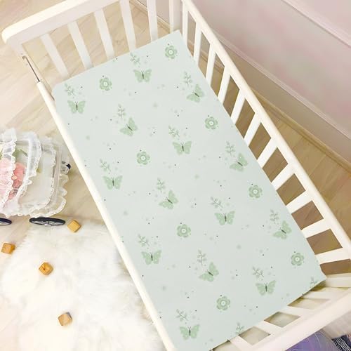 Boho Green Flowers Butterflies Crib Sheet Set