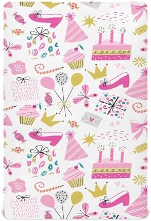 Party Princess Pink Bows Crib Sheets for Baby