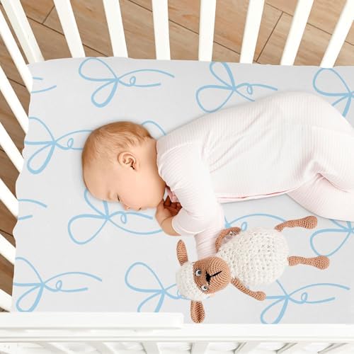 KICPOAY Bow Knots Ribbons Blue Crib Sheets for Baby Toddler