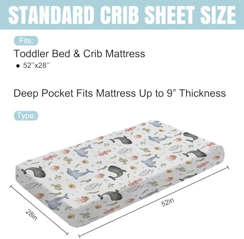 Boho Sea Animals Crib Sheet Whale Dolphin Turtle Fish