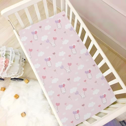 Rabbit Balloon Cloud Pink Crib Sheets Stretchy Playard Sheets for Baby Toddler