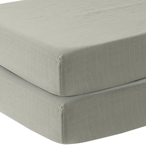 MOZAH Organic Muslin Crib Sheets - 2 Pack - Green
