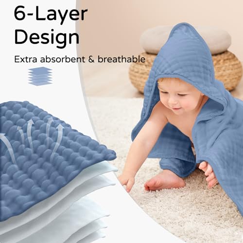 Yoofoss Hooded Baby Towel Dark Blue 32x32 Inch