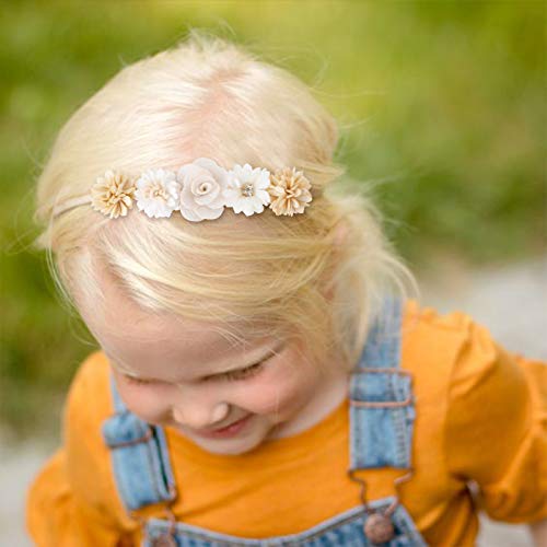 Baby Girl Elastic Nylon Headband with Flower Bow 3Pcs