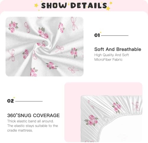 Pink Rose Ribbons Fitted Crib Sheets for Baby Toddler