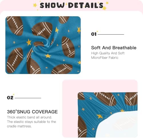 KICPOAY Stylized Footballs Crib Sheets for Baby