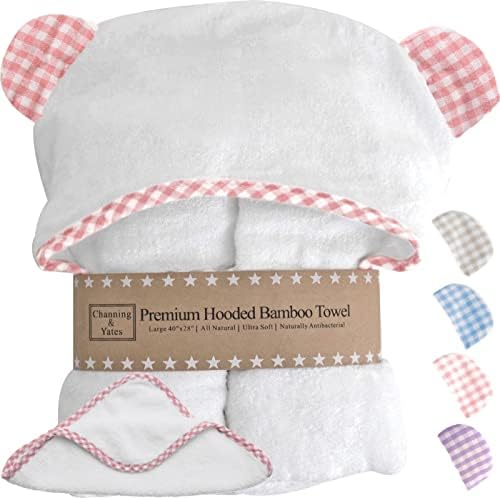 Channing Yates Premium Hooded Baby Towel Set for Girls - Pink