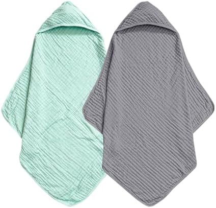 Davids Kids 2 Pack Hooded Baby Towels 32x32 Inch Grey Green