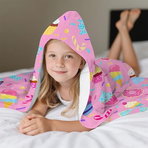 Pink Cartoon Cake Hooded Beach Towel for Kids