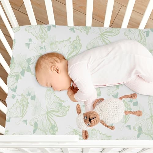 KICPOAY Vintage Green Flying Butterflies Crib Sheet