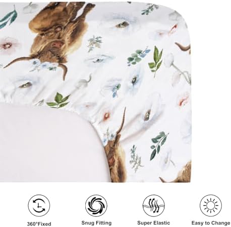 KASTLEE Watercolor Highland Cows Crib Sheet 52x28