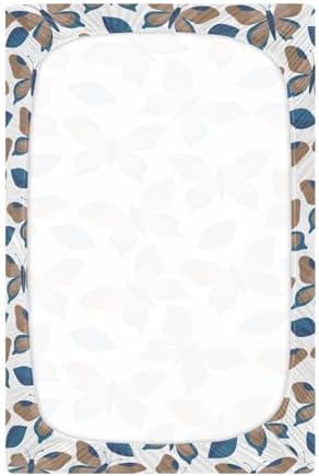 Brown Butterfly Blue Leaves Fitted Crib Sheet for Baby Toddler