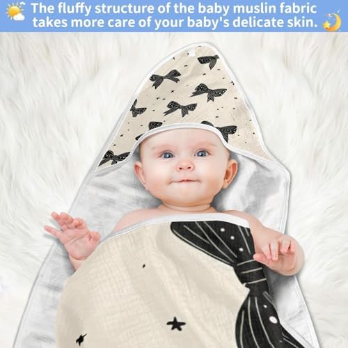 BOESI Graffiti Black Bow Baby Bath Towel 35x35 inches
