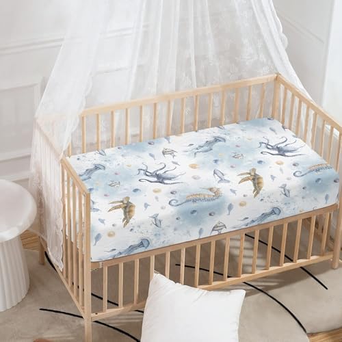 Colorful Underwater Animal Crib Sheet 28x52