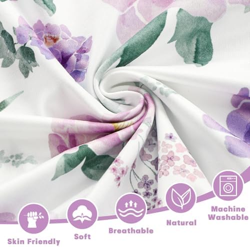 HNHUAMING Crib Sheet Fitted 52 X 28 Ultra Soft Breathable Purple Floral