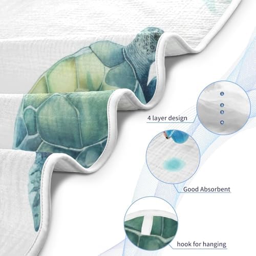 Soft Cotton Baby Hooded Towel with Sea Turtles Design